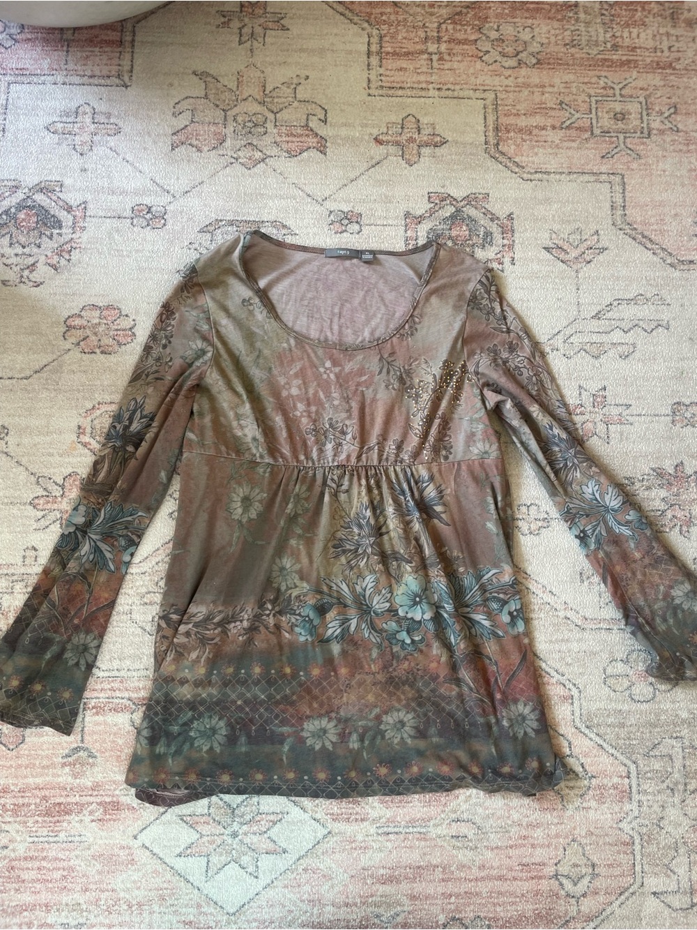 Apt 9 Floral Graphic Print Babydoll Sequin Blouse Womens XL